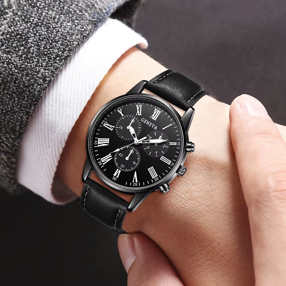 2PCS Men'S Quartz Watch Set Fashion Trend Digital Scale Dial Quartz Watch Bracelet Jewelry Set Suitable for Festival Gifts