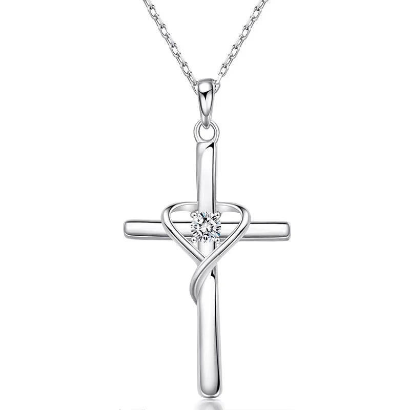 Delicate Trendy Cross Necklace Female Fashion Jewelry with Brilliant Zirconia Silver Color Pendant Accessories for Women