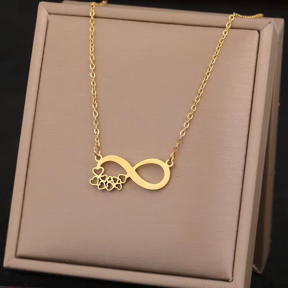 Stainless Steel Necklaces Elegant Exquisite Heart Infinity Symbol Heartbeat Pendants Chain Trend Fine Necklace for Women Jewelry