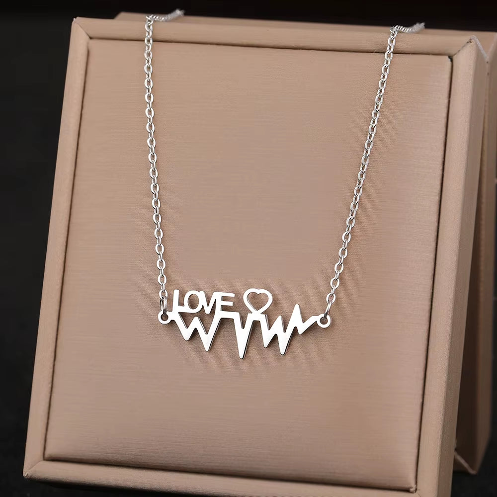 Stainless Steel Necklaces Elegant Exquisite Heart Infinity Symbol Heartbeat Pendants Chain Trend Fine Necklace for Women Jewelry