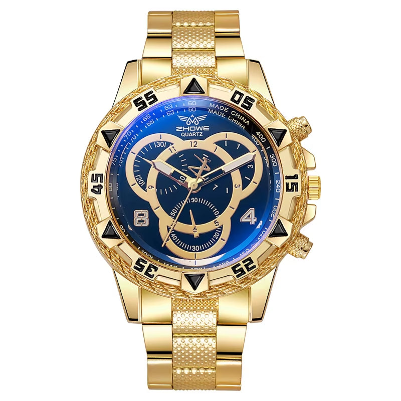 Cross Border Foreign Trade Hot Selling Leisure Fashion Business Alloy Steel Strip Blue Light Large Dial Quartz Men'S Watch Watch