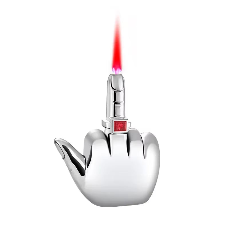 Hilarious Middle Finger Torch Lighter with "F*ck You" Voice - Windproof Jet Flame, Refillable Butane Smoking Accessory