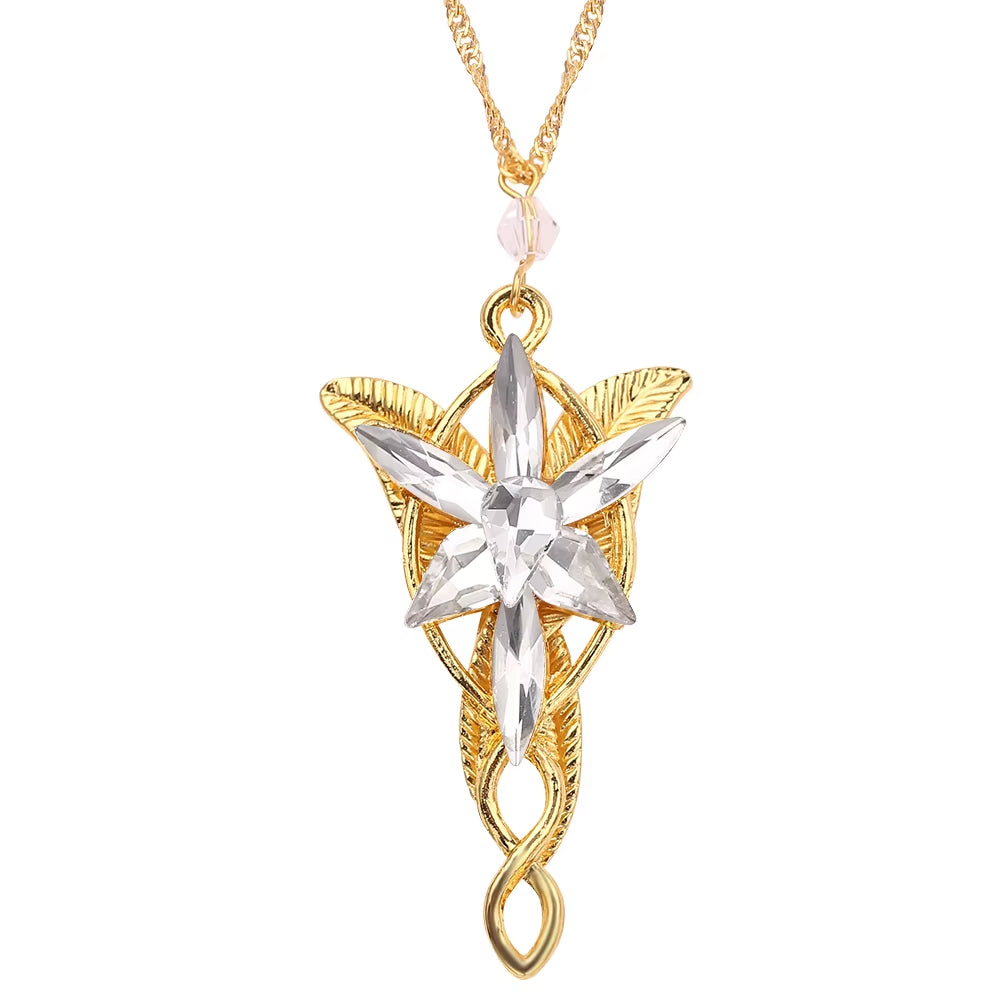 Lord Rings Arwen Evenstar Necklace the Elves Princess Fashion Crystal Cubic Zirconia Stone Pendant for Women Wedding Gifts
