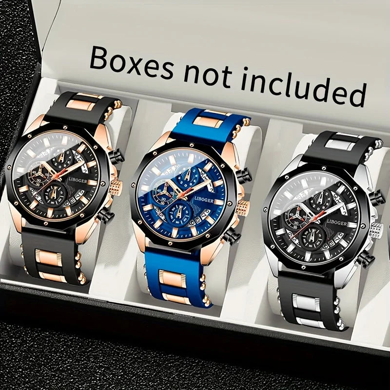 Fashion Men Watch Silica Gel Strap Mens Quartz Watches Date Function Business Casual Watch for Men Gift