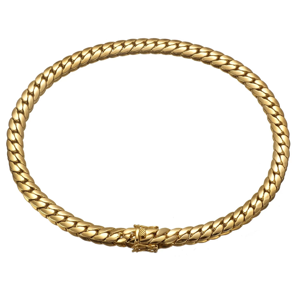18K Gold Plated Waterproof Stainless Steel Bracelet Necklace Men Hiphop Cuban Whip Chain Necklace 6Mm/ 8.8Mm/9.6Mm 16" 18" 24"