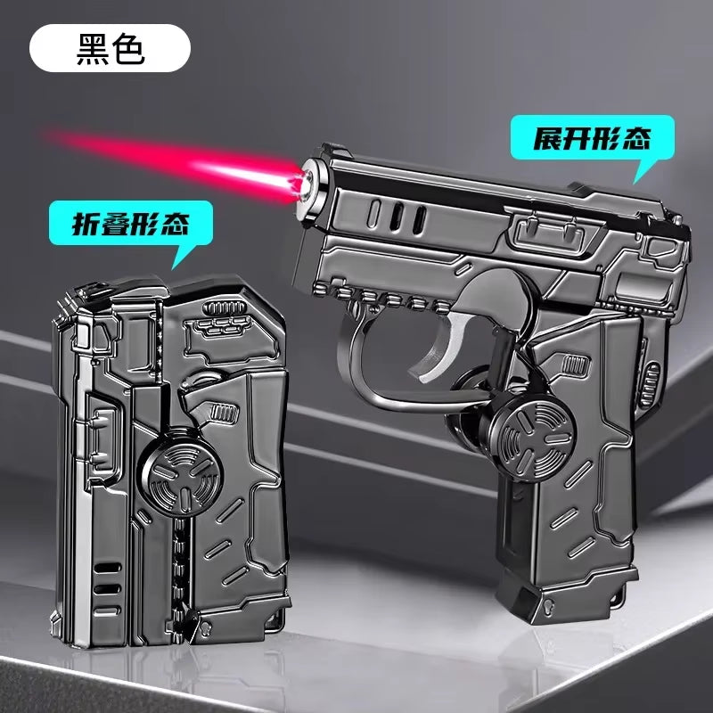 2025 Multi Functional Folding Dual Form Decompression Gyro Gun Shaped Lighter with Creative Deformation and Windproof Red Flame
