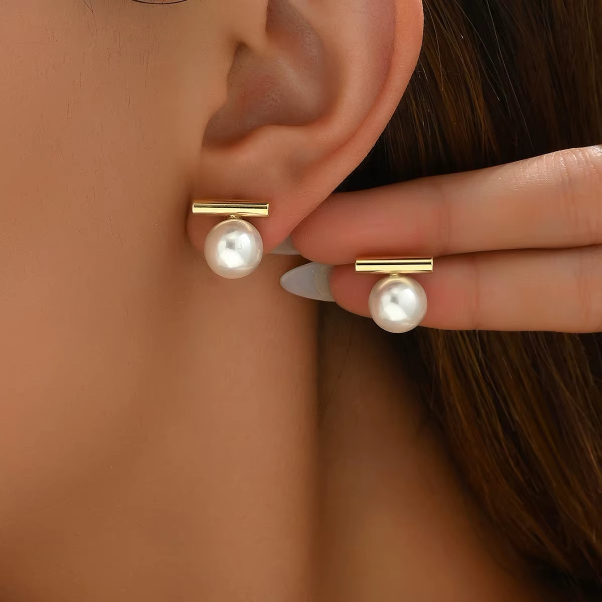 Simple Imitation Pearl Stud Earrings Gold Color Alloy Acrylic Beads Earring for Women Fashion Jewelry Trend Accessories