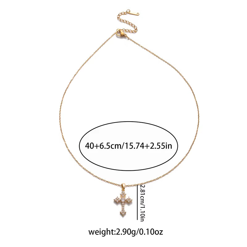 316L Stainless Steel Cross Zircon Pendant Necklace for Women Men Simple Cool Temperament Jewelry Gifts Wholesale