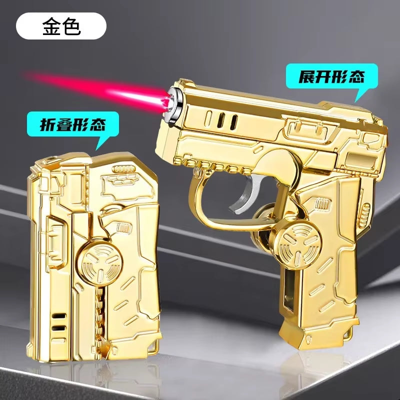 2025 Multi Functional Folding Dual Form Decompression Gyro Gun Shaped Lighter with Creative Deformation and Windproof Red Flame