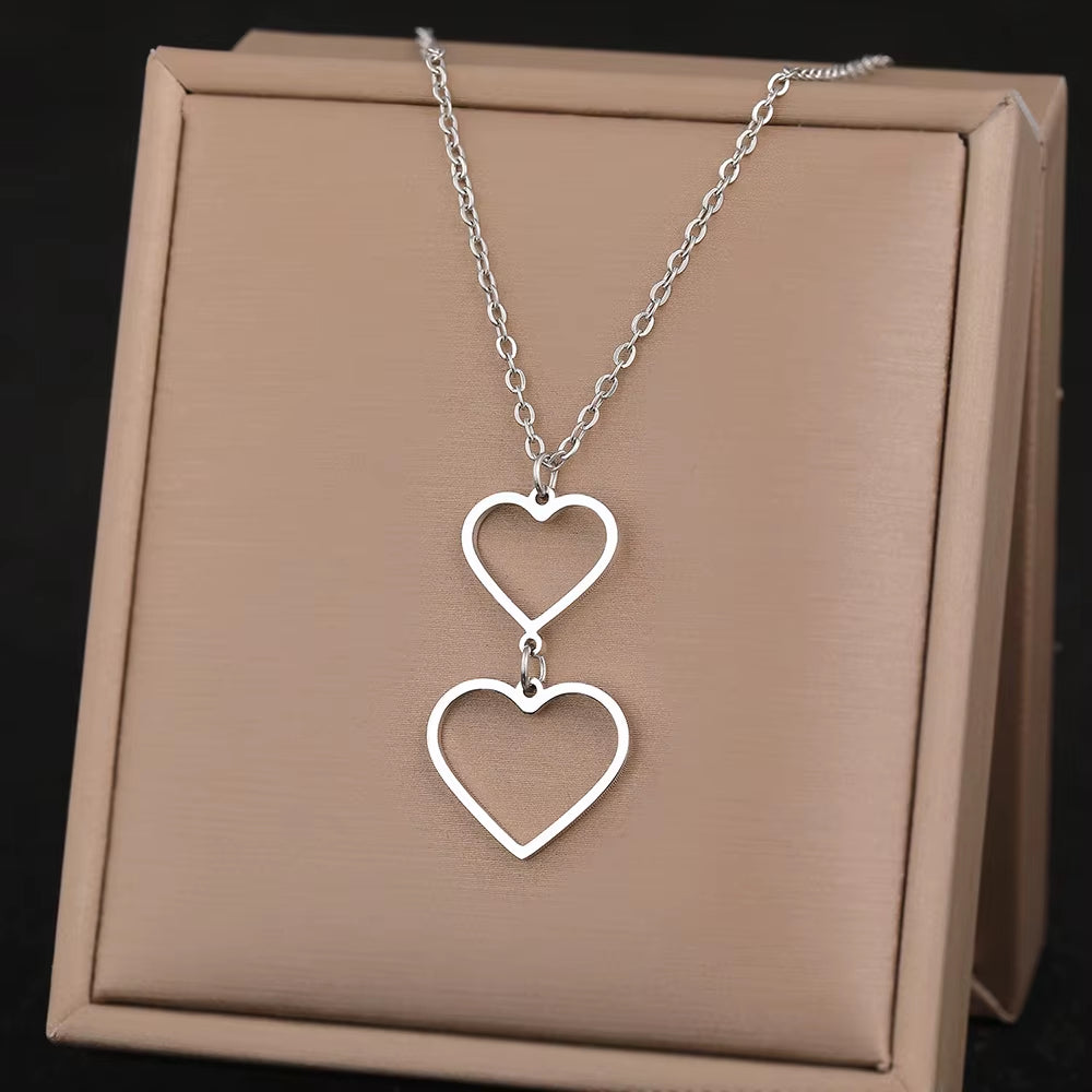 Stainless Steel Necklaces Elegant Exquisite Heart Infinity Symbol Heartbeat Pendants Chain Trend Fine Necklace for Women Jewelry