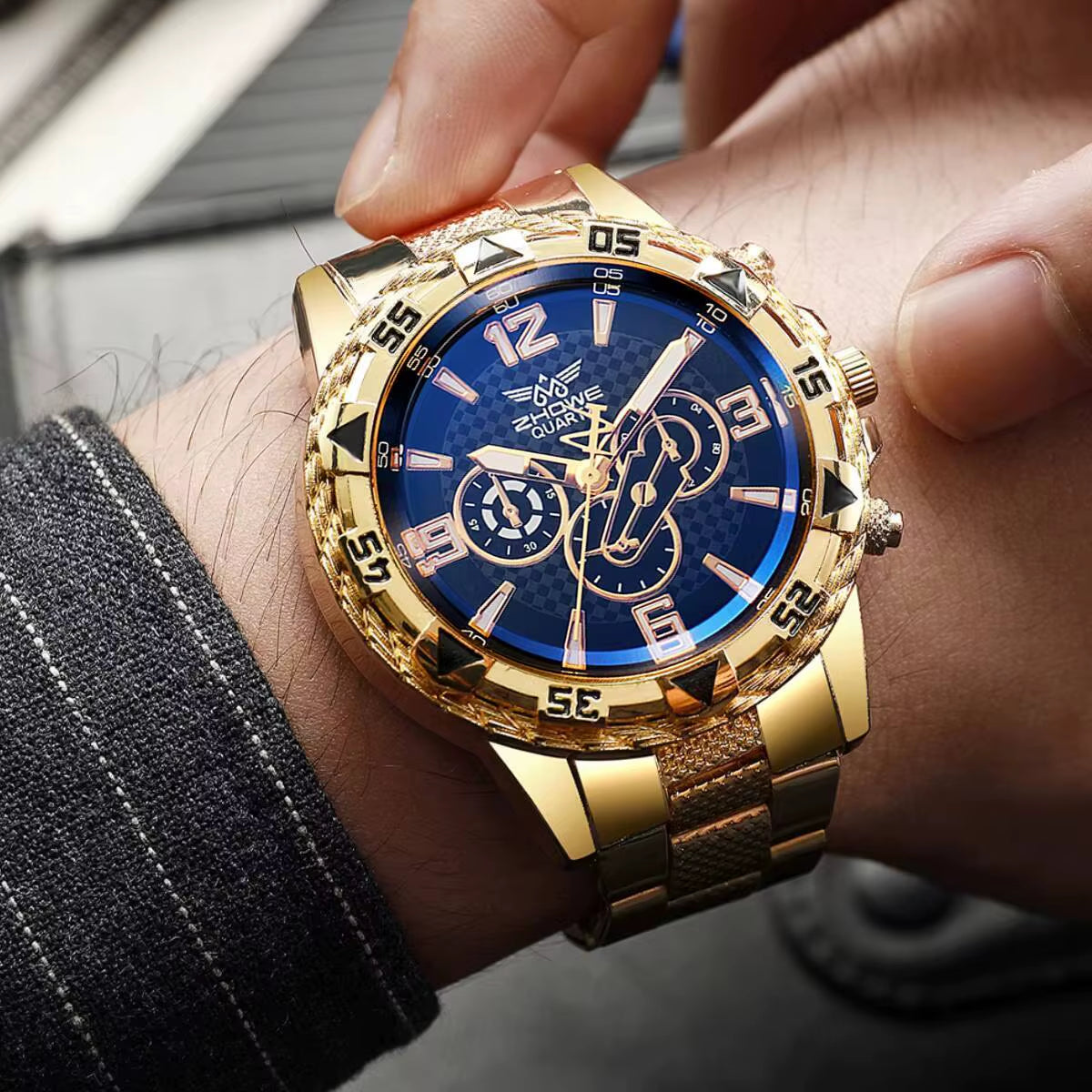Fashion Big Dial Men'S Watch Steel Band Male Business Quartz Wristwatches Reloj Hombre（Without Box）