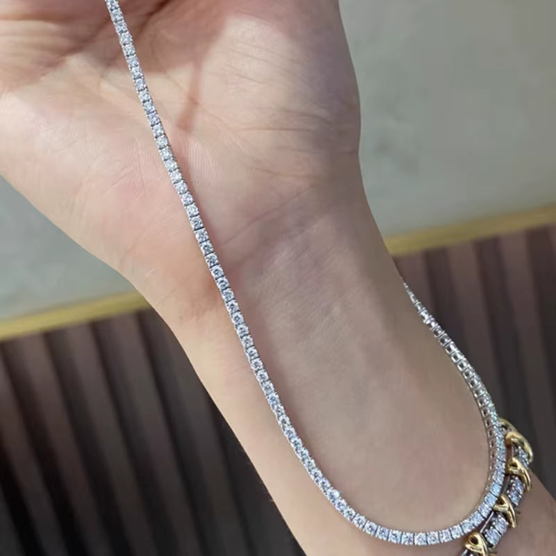 New S925 Sterling Silver Hip Hop Full CZ Choker Chain Necklace for Women Luxury Cubic AAA Zircon Short Accessories Fine Jewelry