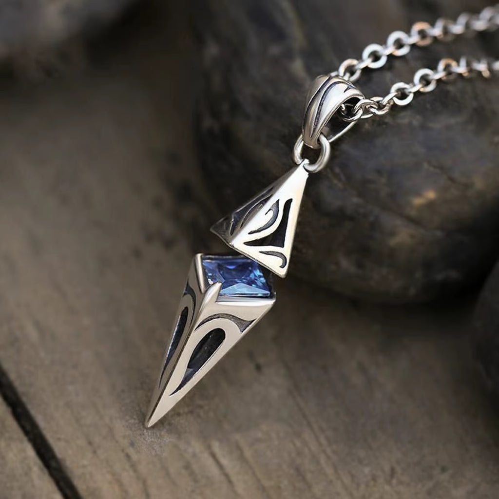 Stylish Blue Stone Necklaces for Men, Stainless Steel Cube Geometric Pendant Collar Jewelry, Birthday Party Gifts for Him