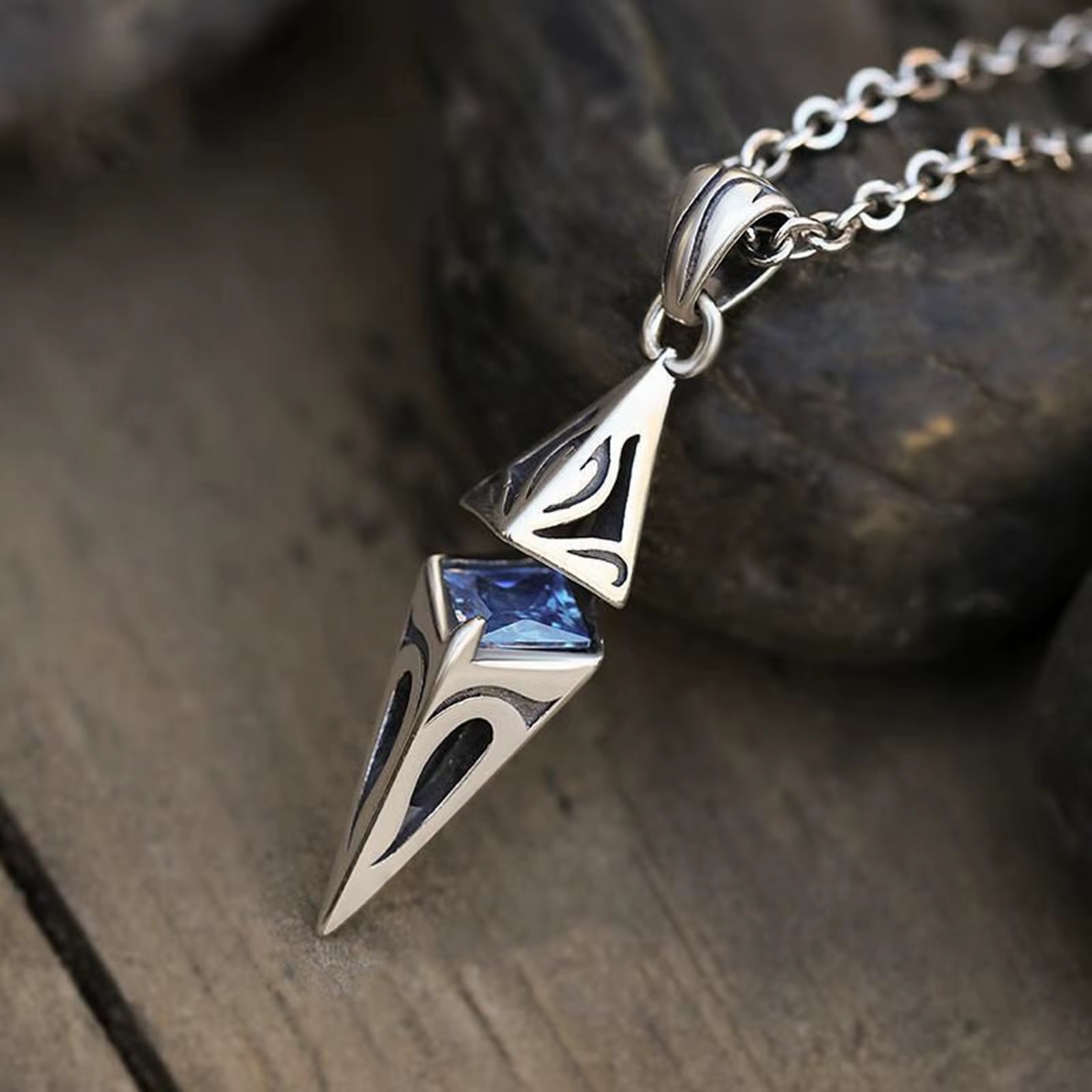 Stylish Blue Stone Necklaces for Men, Stainless Steel Cube Geometric Pendant Collar Jewelry, Birthday Party Gifts for Him