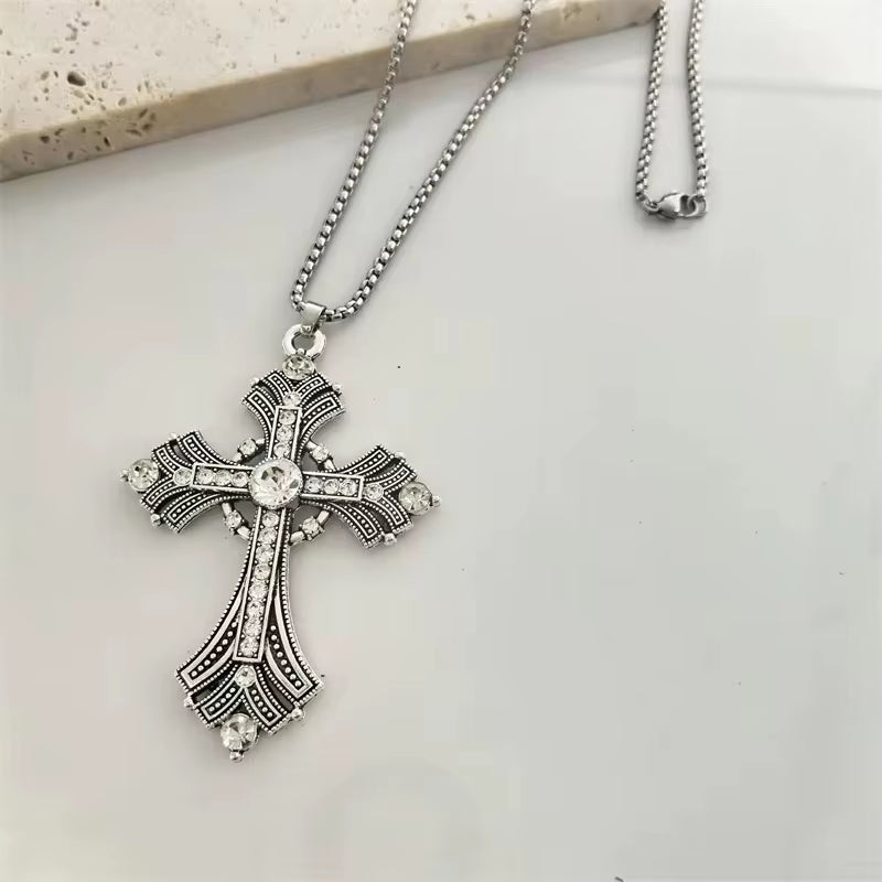 European and American Fashion Personality Retro Gothic Cross Necklace for Men and Women Street Hip-Hop Trendsetters Versatile Pe