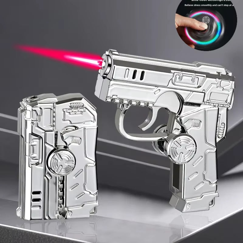 2025 Multi Functional Folding Dual Form Decompression Gyro Gun Shaped Lighter with Creative Deformation and Windproof Red Flame