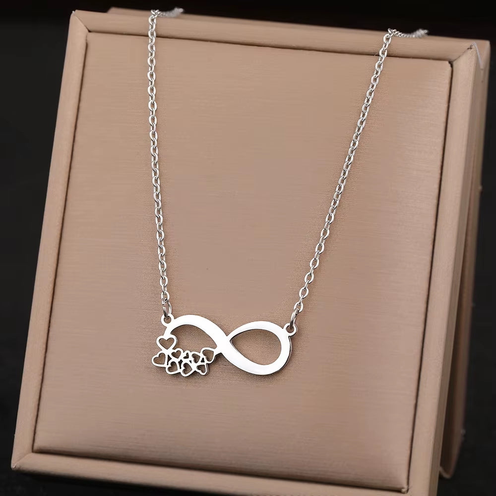 Stainless Steel Necklaces Elegant Exquisite Heart Infinity Symbol Heartbeat Pendants Chain Trend Fine Necklace for Women Jewelry