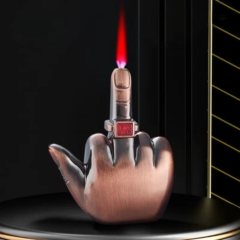 Hilarious Middle Finger Torch Lighter with "F*ck You" Voice - Windproof Jet Flame, Refillable Butane Smoking Accessory