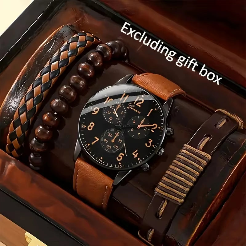 New Hip Hop Mens Fashion Watches Luxury Male Clock Wristwatch Sport Menswrist Watch Bracelet Set Relogio Masculino
