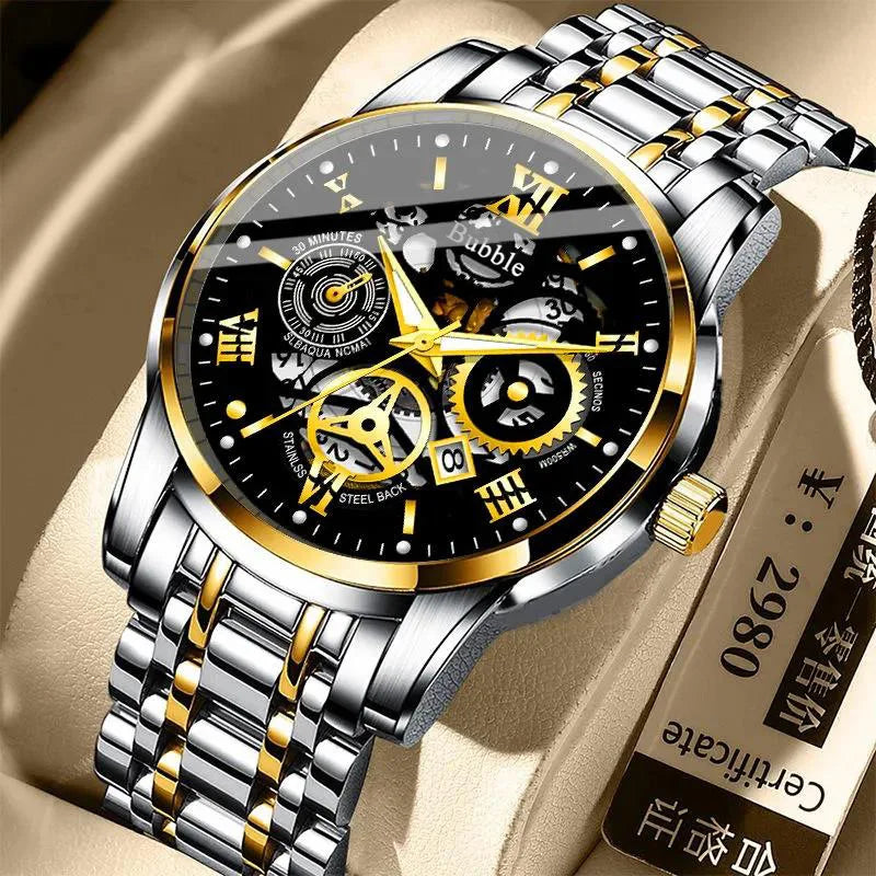UTHAI Watch for Men Trendy High End Light Luxury Versatile Quartz Wristwatches Waterproof Roman Hollow Male'S Clock Watch