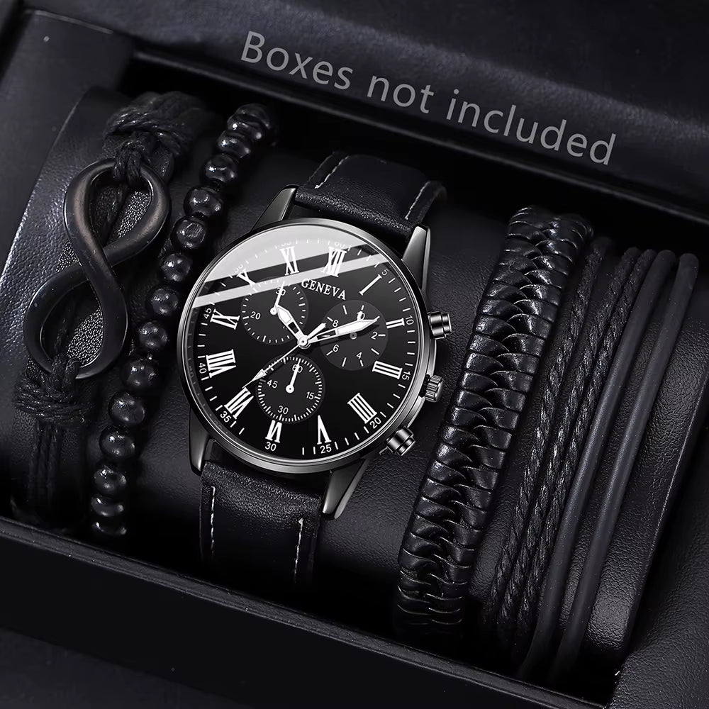 New Hip Hop Mens Fashion Watches Luxury Male Clock Wristwatch Sport Menswrist Watch Bracelet Set Relogio Masculino