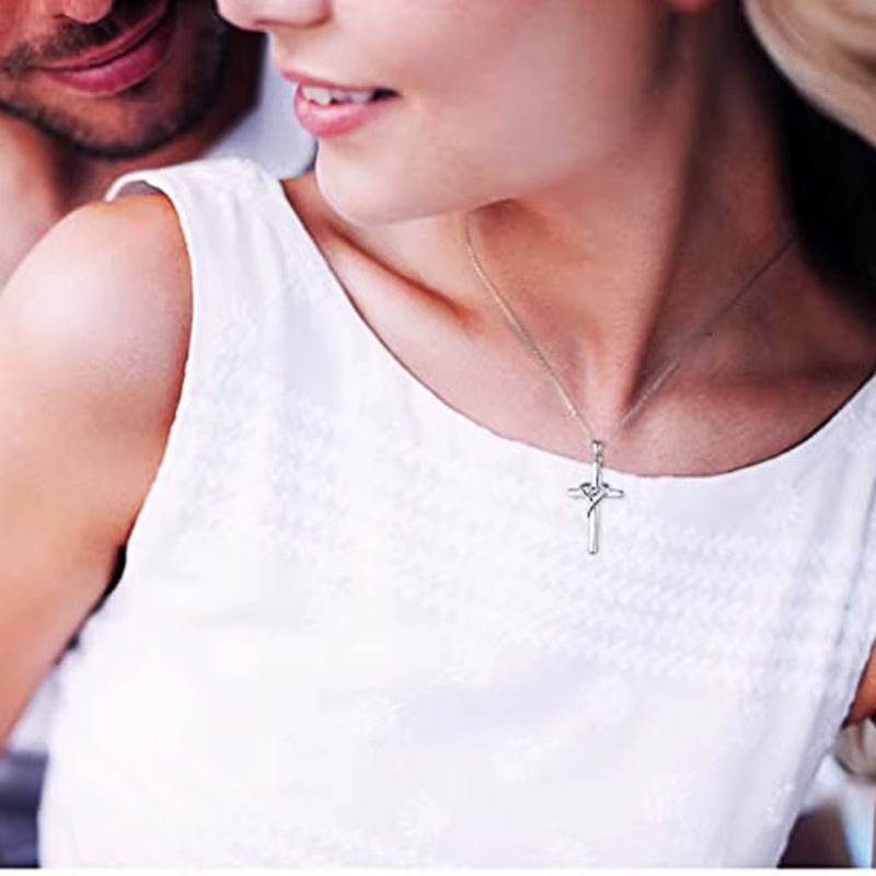 Delicate Trendy Cross Necklace Female Fashion Jewelry with Brilliant Zirconia Silver Color Pendant Accessories for Women