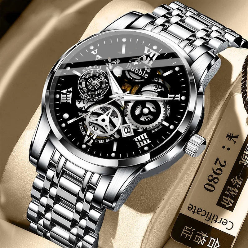 UTHAI Watch for Men Trendy High End Light Luxury Versatile Quartz Wristwatches Waterproof Roman Hollow Male'S Clock Watch