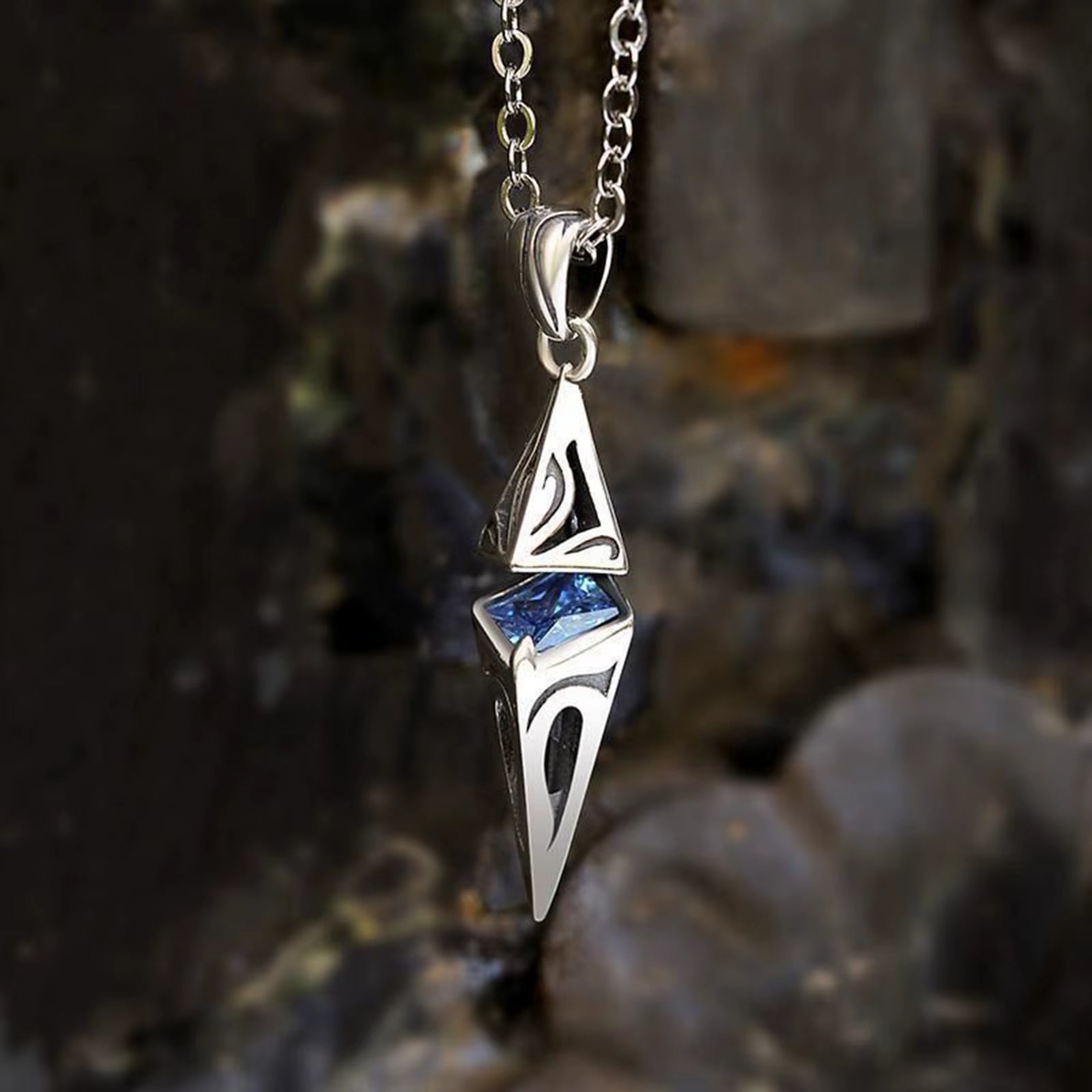 Stylish Blue Stone Necklaces for Men, Stainless Steel Cube Geometric Pendant Collar Jewelry, Birthday Party Gifts for Him
