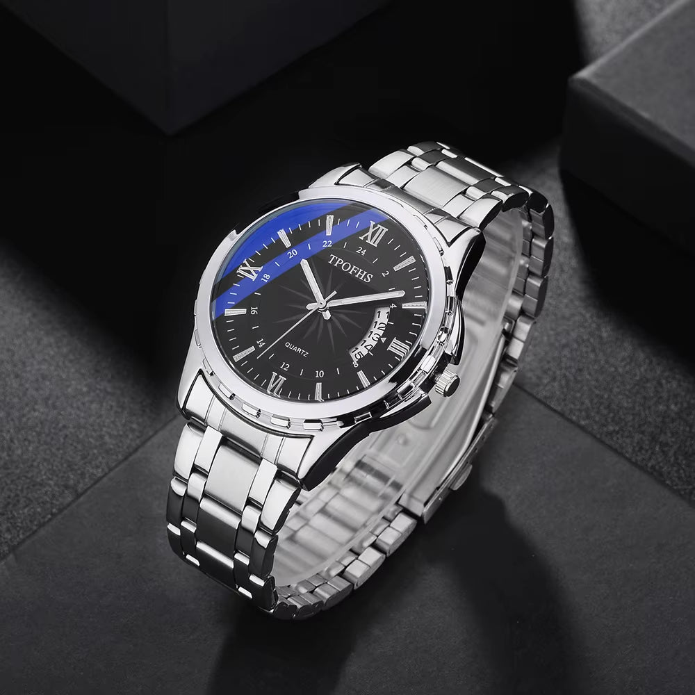 Men'S Watch Leisure and Fashion Blue Light Window Calendar Quartz Watch Stainless Steel Male Clock UTHAI CQ266