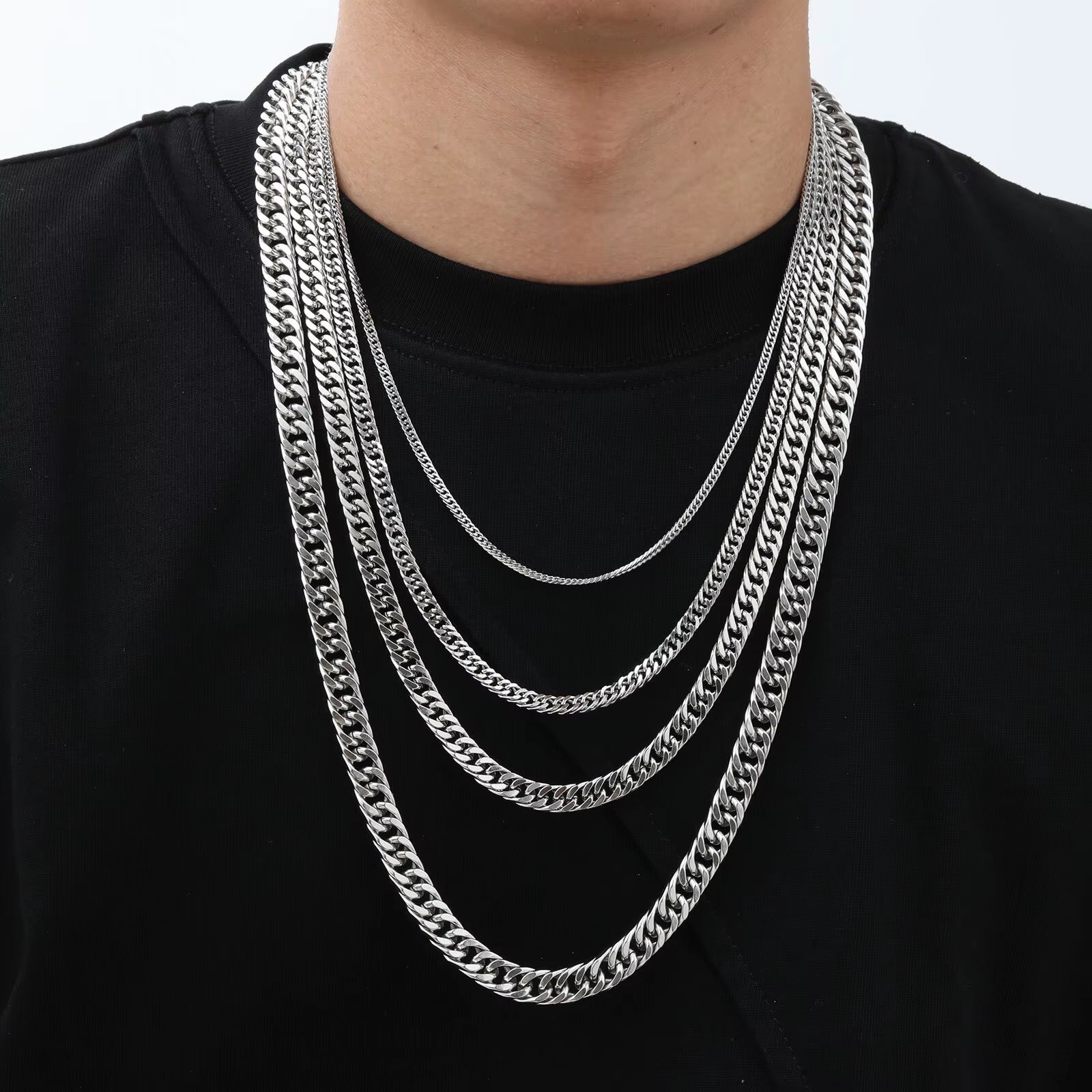 3/5/7/9Mm Thick Cuban Chain Necklaces for Men Women,Simple Miami Curb Links Collar,Waterproof Stainless Steel Unisex Chain