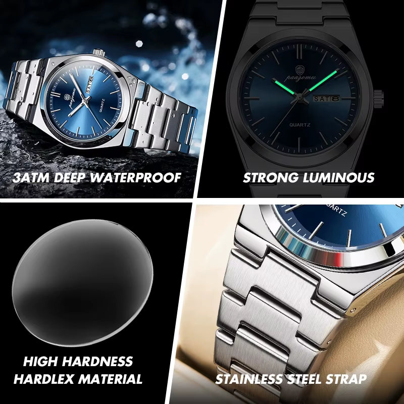 Luxury Sport Quartz Man Wristwatch Waterproof Luminous Date Week Men Watches Stainless Steel Men'S Watch Male Reloj+Box