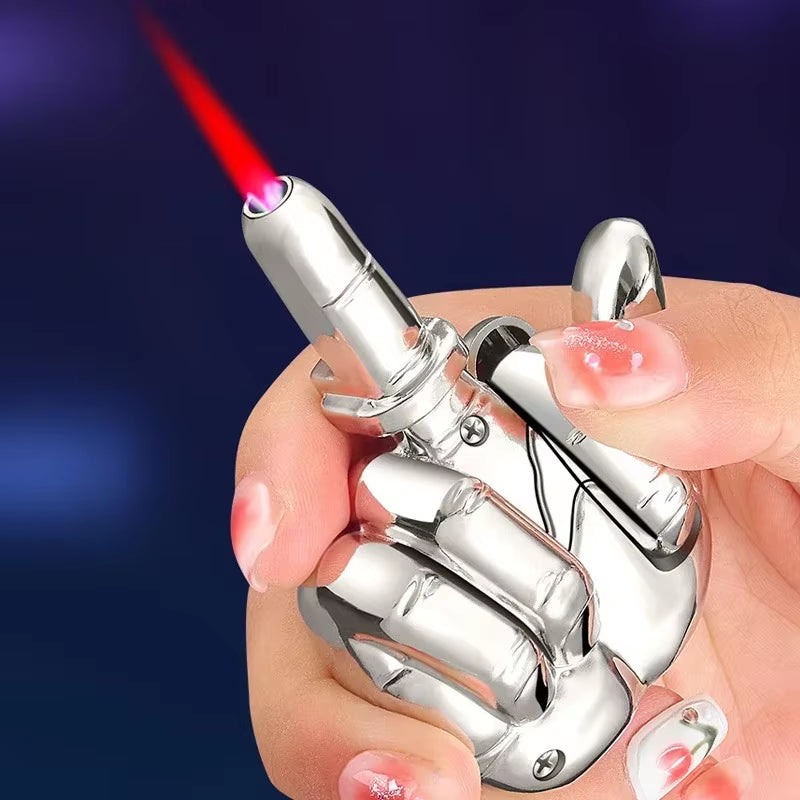 Hilarious Middle Finger Torch Lighter with "F*ck You" Voice - Windproof Jet Flame, Refillable Butane Smoking Accessory