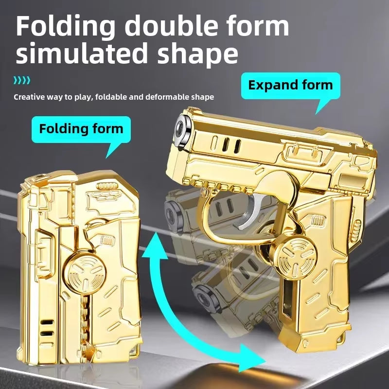 2025 Multi Functional Folding Dual Form Decompression Gyro Gun Shaped Lighter with Creative Deformation and Windproof Red Flame