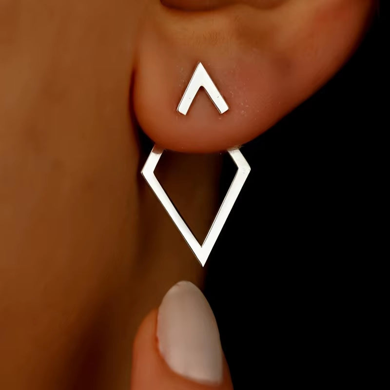 Retro Minimalist Geometric Square Detachable Triangles Stainless Steel Stud Earrings for Women Fashion Jewelry Accessories Party