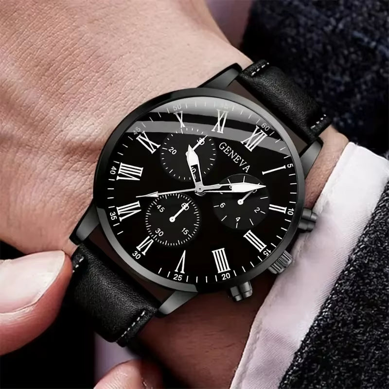 2PCS Men'S Quartz Watch Set Fashion Trend Digital Scale Dial Quartz Watch Bracelet Jewelry Set Suitable for Festival Gifts