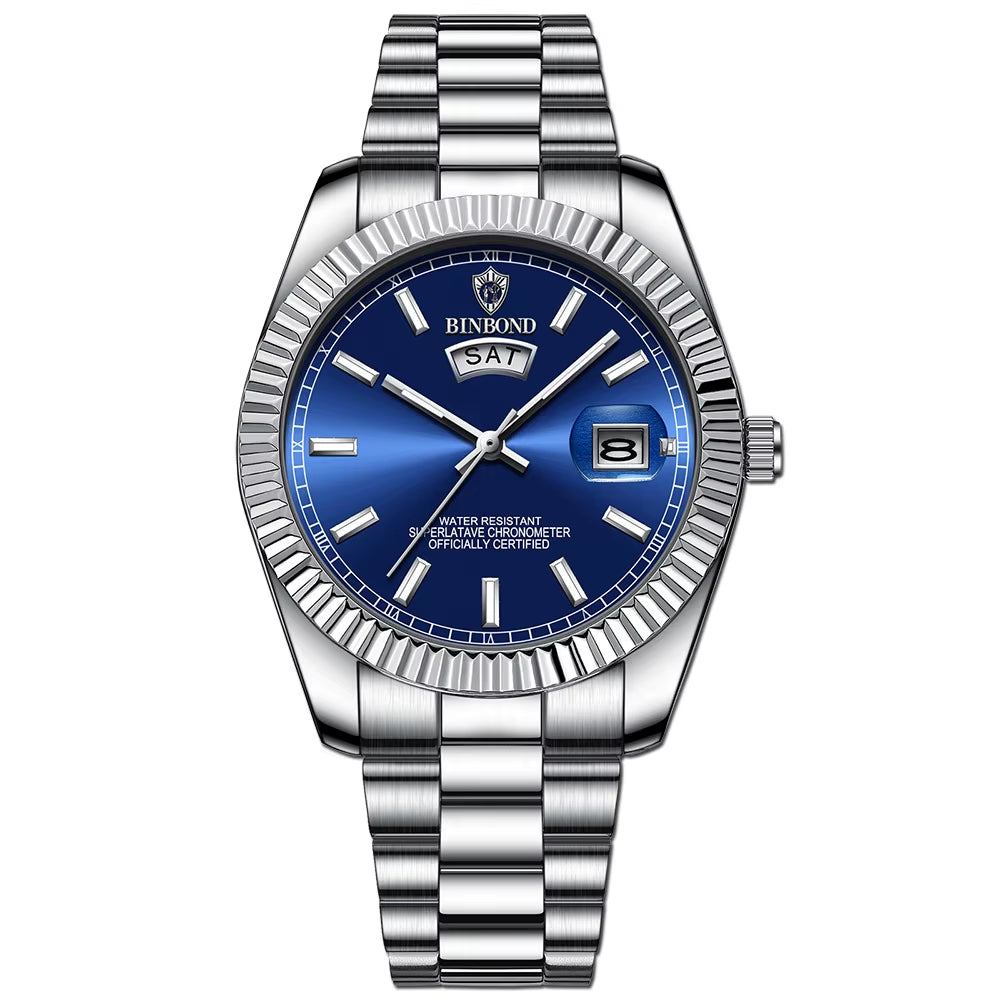 Mens Fashion Business Sports Quartz Watch 30M Waterproof Luminous Classic Calendar Creative Clock Mens Wristwatch B7012