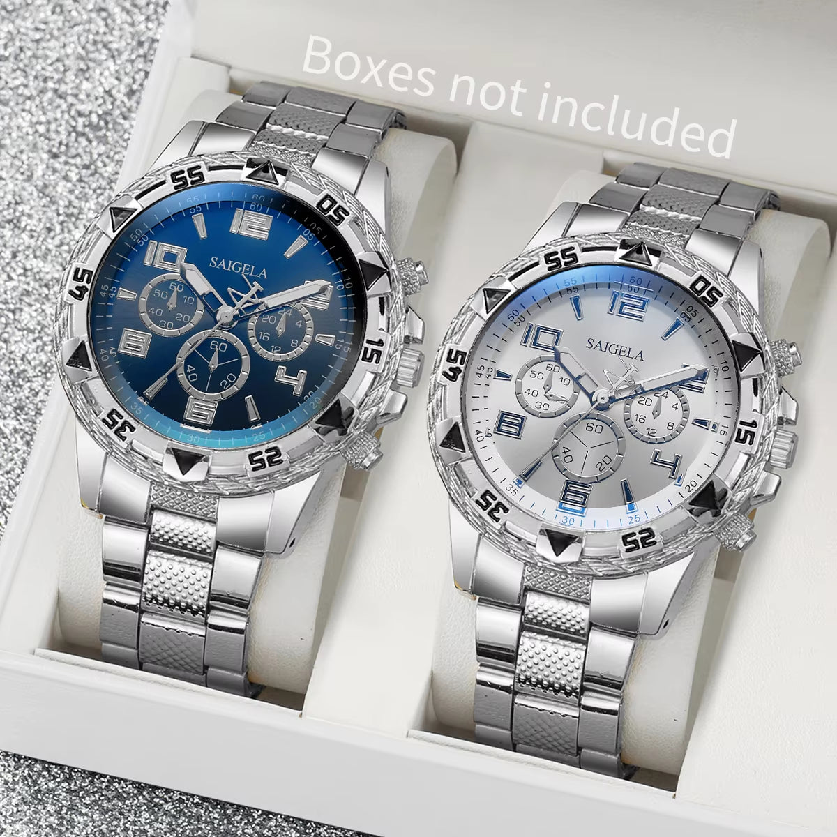 2Pcs/Set Men Business Watches Fashion Arabic Dial Steel Band Male'S Quartz Watch Set (Without Box）