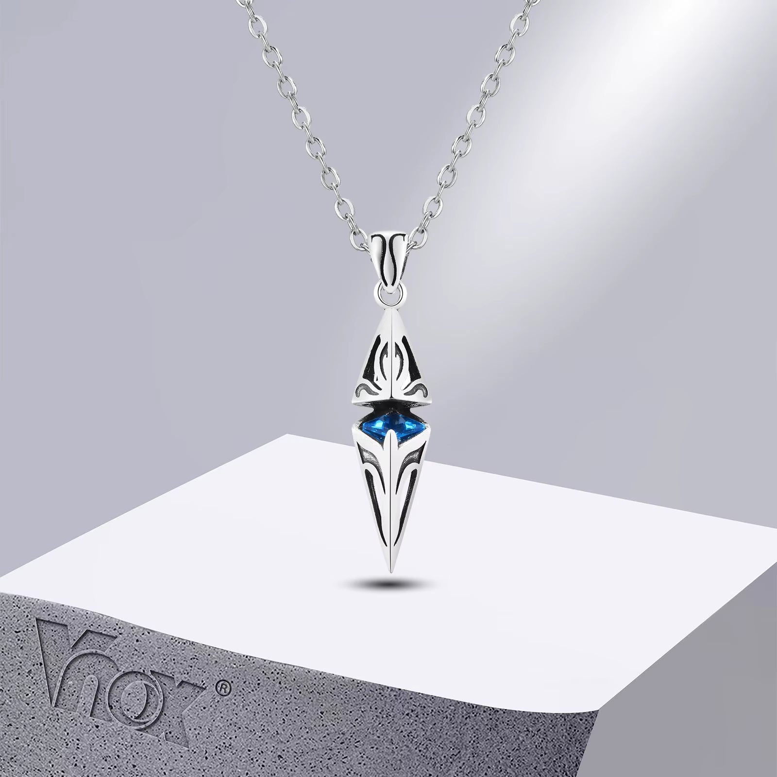 Stylish Blue Stone Necklaces for Men, Stainless Steel Cube Geometric Pendant Collar Jewelry, Birthday Party Gifts for Him