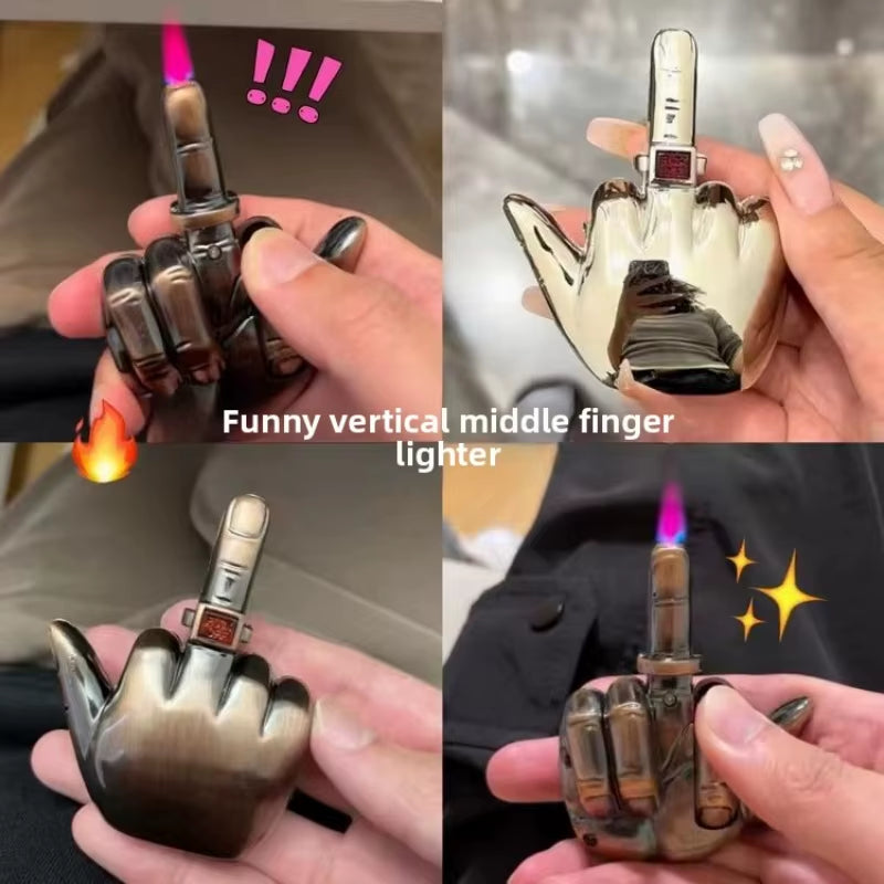 Hilarious Middle Finger Torch Lighter with "F*ck You" Voice - Windproof Jet Flame, Refillable Butane Smoking Accessory
