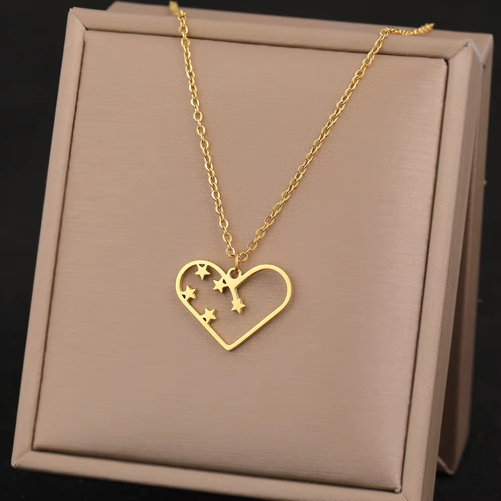 Stainless Steel Necklaces Elegant Exquisite Heart Infinity Symbol Heartbeat Pendants Chain Trend Fine Necklace for Women Jewelry