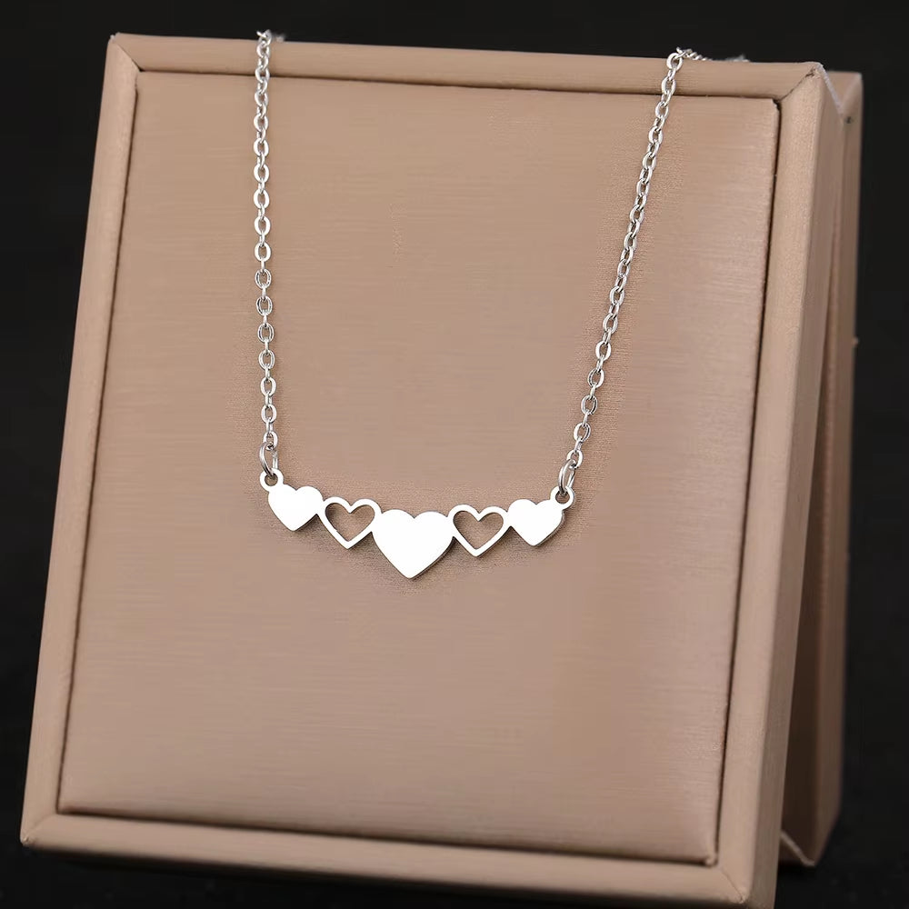 Stainless Steel Necklaces Elegant Exquisite Heart Infinity Symbol Heartbeat Pendants Chain Trend Fine Necklace for Women Jewelry