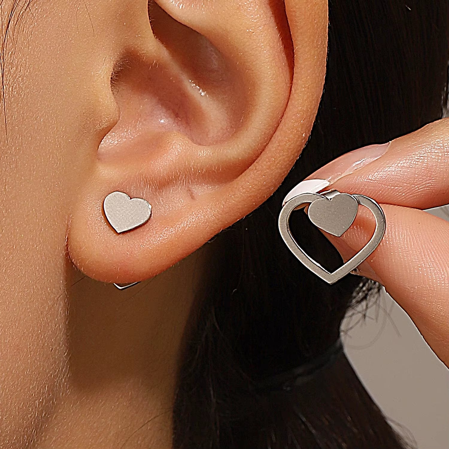 Retro Minimalist Geometric Square Detachable Triangles Stainless Steel Stud Earrings for Women Fashion Jewelry Accessories Party