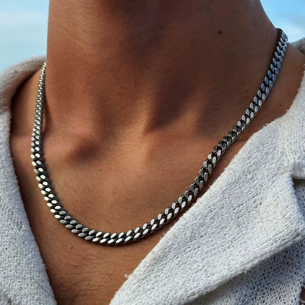 3/5/7/9Mm Thick Cuban Chain Necklaces for Men Women,Simple Miami Curb Links Collar,Waterproof Stainless Steel Unisex Chain