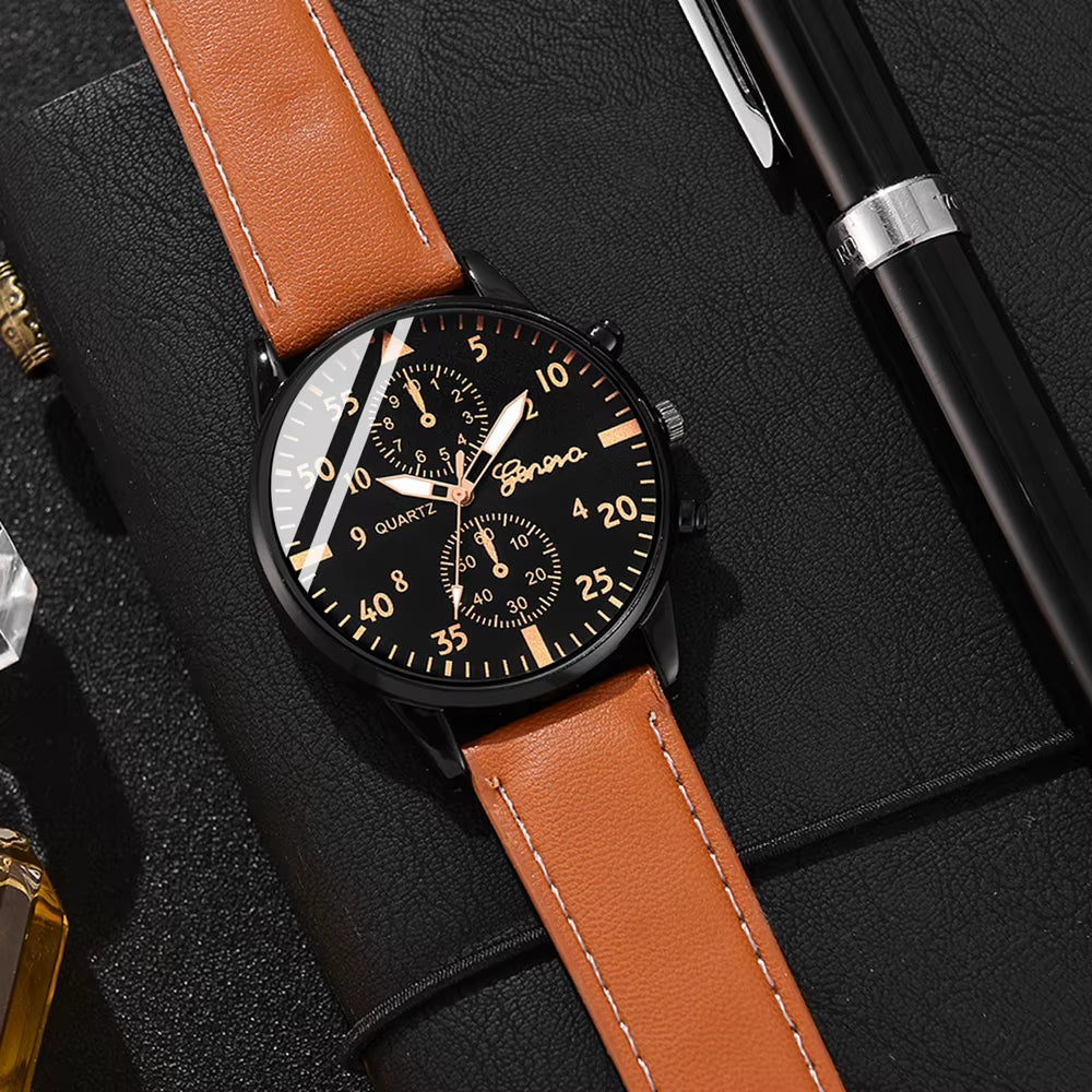 New Hip Hop Mens Fashion Watches Luxury Male Clock Wristwatch Sport Menswrist Watch Bracelet Set Relogio Masculino