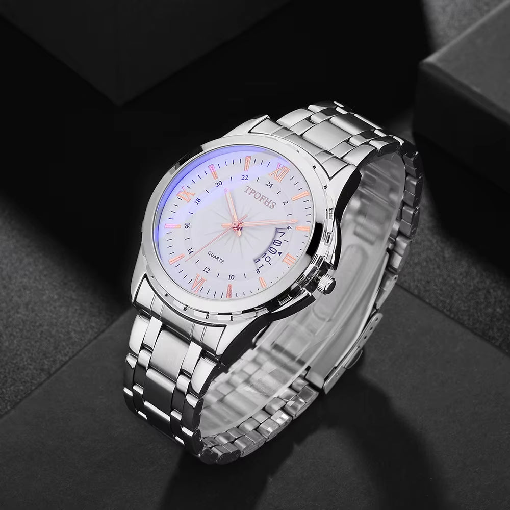 Men'S Watch Leisure and Fashion Blue Light Window Calendar Quartz Watch Stainless Steel Male Clock UTHAI CQ266