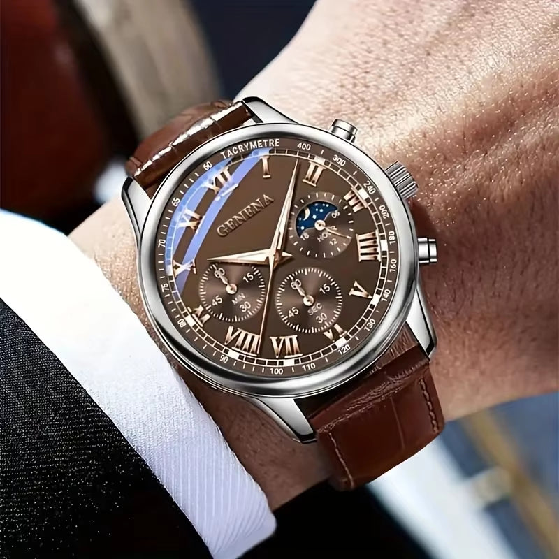 High Quality Men'S Luxury Belt Fashion Quartz Watch Men round Business Student Sport Waterproof Glow Clock