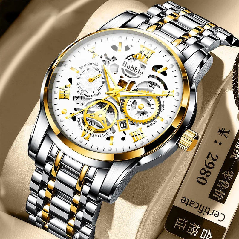 UTHAI Watch for Men Trendy High End Light Luxury Versatile Quartz Wristwatches Waterproof Roman Hollow Male'S Clock Watch