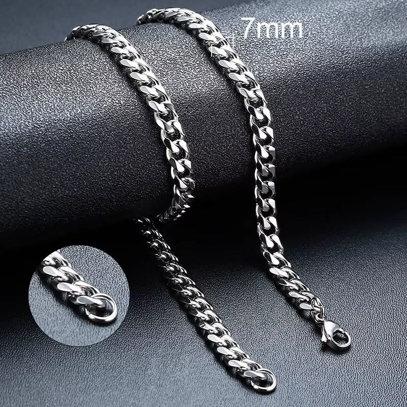 3/5/7/9Mm Thick Cuban Chain Necklaces for Men Women,Simple Miami Curb Links Collar,Waterproof Stainless Steel Unisex Chain