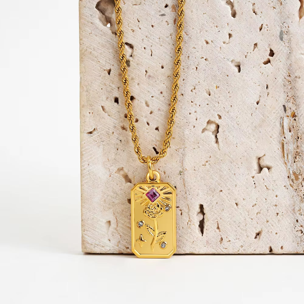 Vintage Glossy Gold Plated Hammered Irregular Pendant Neckalce for Women Moon Star Stainless Steel Twist Chain Necklaces Jewelry
