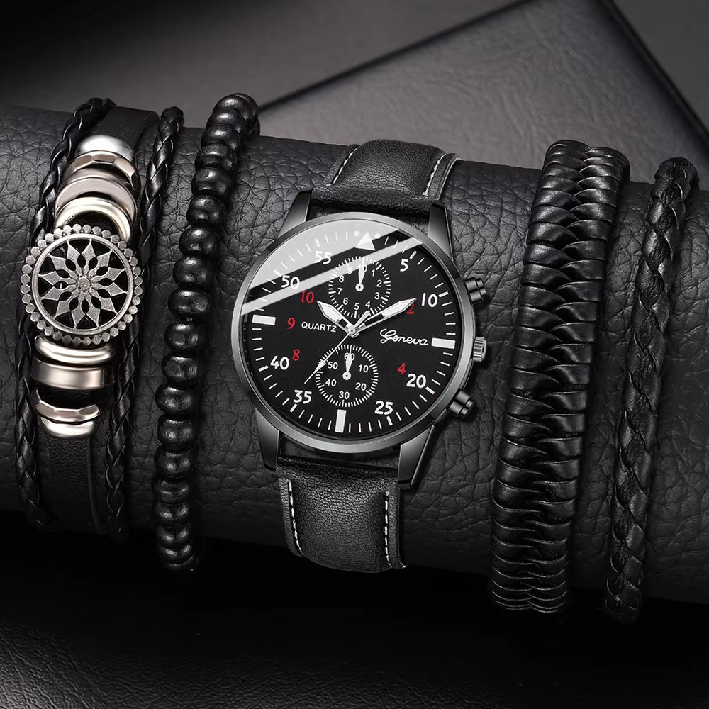 New Hip Hop Mens Fashion Watches Luxury Male Clock Wristwatch Sport Menswrist Watch Bracelet Set Relogio Masculino